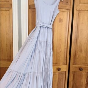 J. Crew Light Blue Tiered Midi Dress with Waist Tie